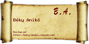 Béky Anikó névjegykártya